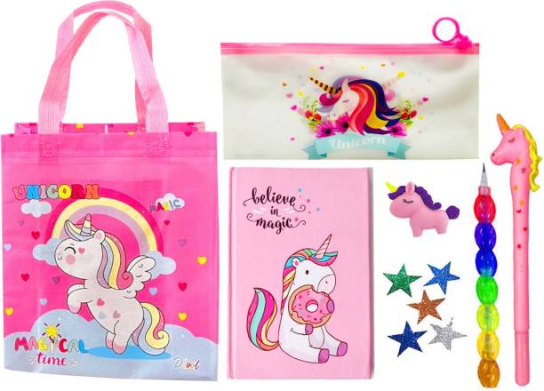 TITIRANGI Unicorn Stationery Gift for Kids Unicorn Collection Bag Pencil Pouch for Girls A6 Notebook Unicorn Gift Hamper for Kids Unicorn Pouch &amp; All Stationeries Birthday Gift Set 80 Pages