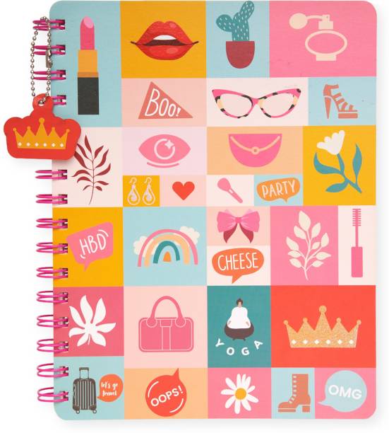 Doodle Hard Bound Dangler Wiro Notebook with Bookmark Dangler and 2 Sticker Sheets B5 Diary Ruled 160 Pages