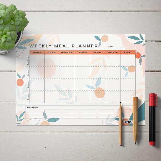 Mimikry Weekly Meal Planner with Fridge Magnet | Undated Tear-Off Planning Sheets A4 Note Pad Multi-Sectional 50 Pages