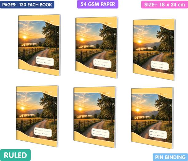 GO WOO Peaceful Sunset Valley Notebook | 6 × 120 Pages Each Notebook | Size 18 × 24 cm Regular Notebook Ruled 120 Pages