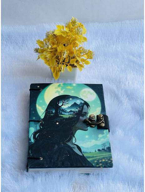 Gul International Mystic Woman Moon Printed cardboard notebook journal dairy with Brass Lock B6 Journal Unruled 160 Pages