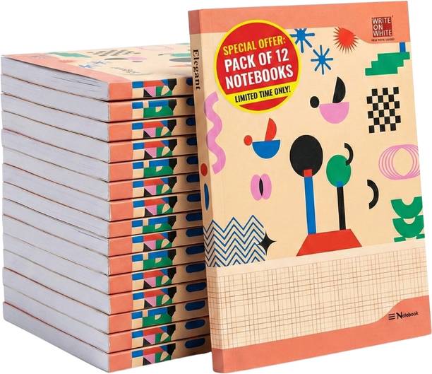 WRITE ON WHITE Elegant Series Notebook 120 Pages Pack of 12 Regular Notebook Ruled 120 Pages