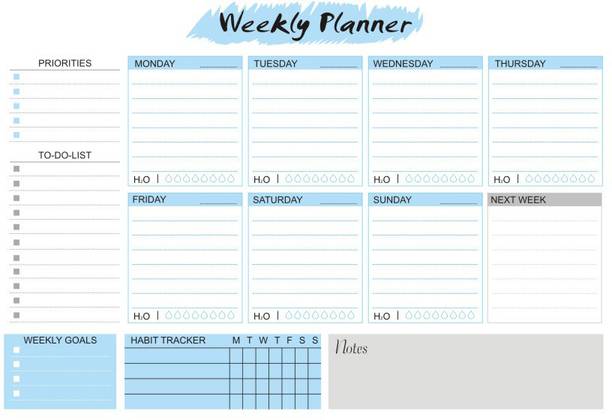 Greeshma Weekly Planner with Habit Tracker Undated To Do List Notepad Writing Pad A4 Planner Ruled 50 Pages