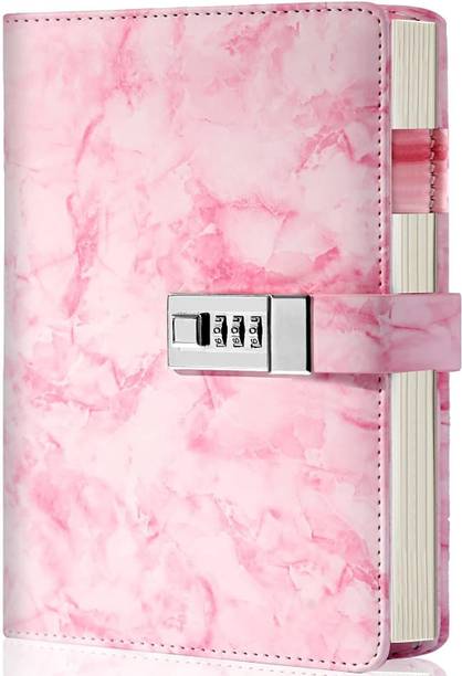 Dhvyant Mart PU Leather Wided Ruled Marble Print Diary with Digital Password Lock A5 Diary Single Rule 200 Pages