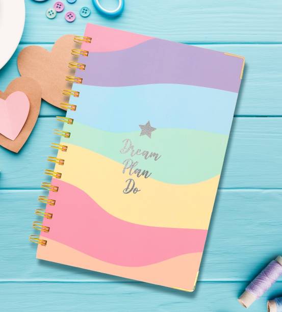 Doodle Pastel Rainbow Plans Hard Bound Daily A5 Planner Ruled 192 Pages