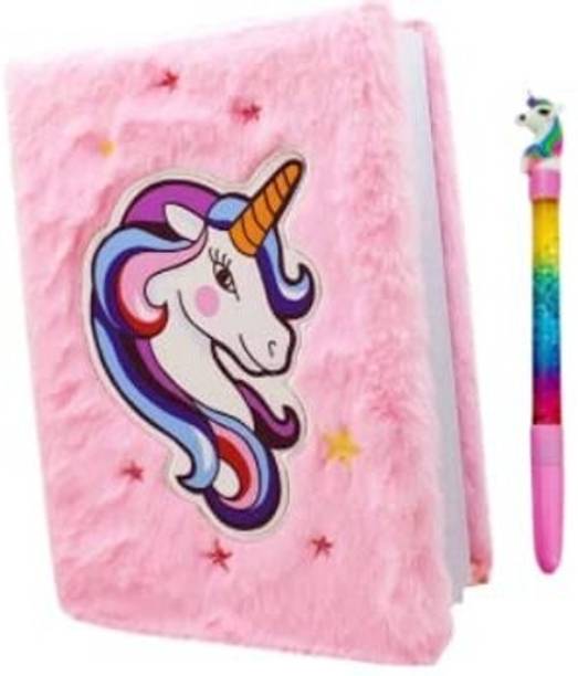 MAVB Unicorn Fur Diary for Girls Cute Fur Notebook Personal Diary for Girl Kids A5 Diary SINGLE 160 Pages