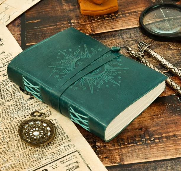 The Vintage Journal Sun & Moon Leather Embossed Diary With 100% Recycled Handmade Paper A5 Diary Unruled 200 Pages