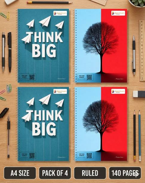 SPECTRUMNOTEBOOK Metal Spiral Notebook A4 Notebook RULED 140 Pages