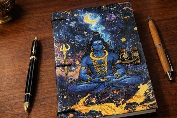 Radha Swami Handicraft Shiv Ji Meditation UV Printed Travel Notebook with Lock Clasp Diary A5 Diary Unruled 200 Pages