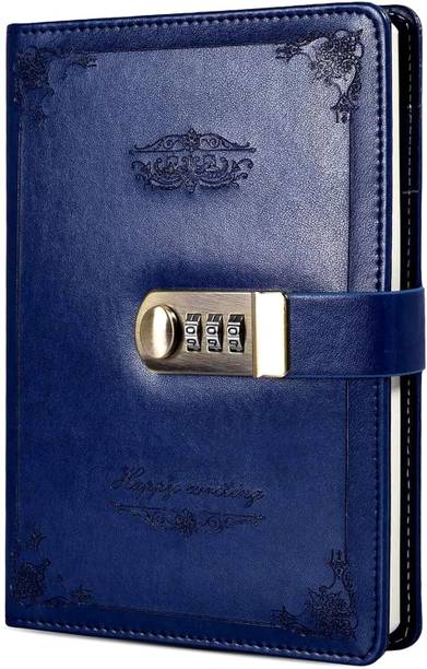 SIMHI Metal Lock Diary PU Leather | With Pen Holder | Digital Password Locking Diary A5 Diary Single Rule 200 Pages