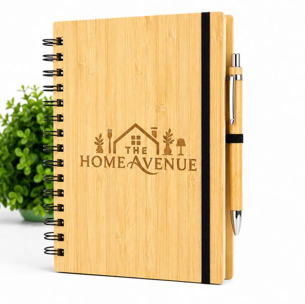 The Home Avenue Bamboo Wood Spiral Diary with Pen | Personal Journal notebook for Office & Gift A5 Diary Single Line 99 Pages
