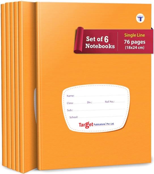 Woodsnipe Single Line Notebook | Small Single Line Copy | 72 Ruled Pages | Soft Brown Cover Book | 18 cm x 24 cm Approx | for School, College and Office Use | GSM 60 | Pack of 6 Regular Notebook Singl