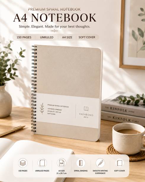 Vagabond Arts Blank A4 Spiral Notebook A4 Notebook Unruled 150 Pages
