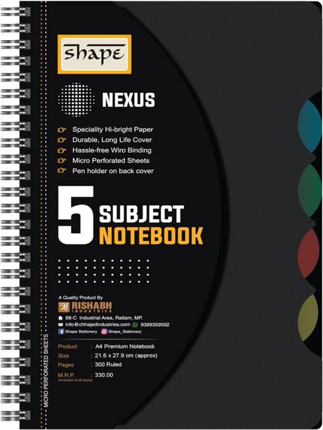 Shape Nexus 5-Subject Spiral Notebook for College & Study A4 Notebook Single Ruled 300 Pages