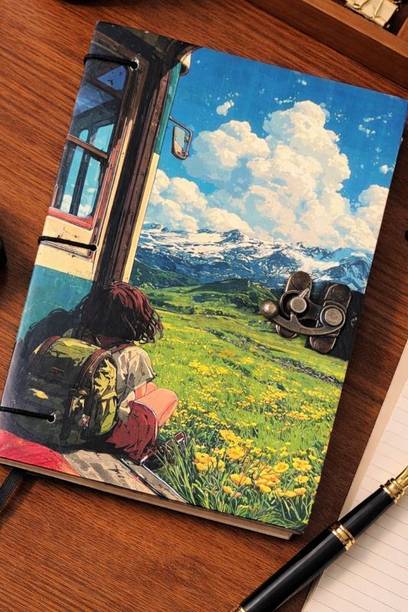 Radha Swami Handicraft Travel View UV Printed Travel Notebook with Lock Clasp A5 Diary Unruled 200 Pages