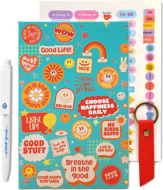 Doodle Happy Kit for Women and Girls - A5 Planner with Mini Posters,Notecards,Keychain,Pen & 180+ Stickers|Motivational Gift Box - 208 Pages