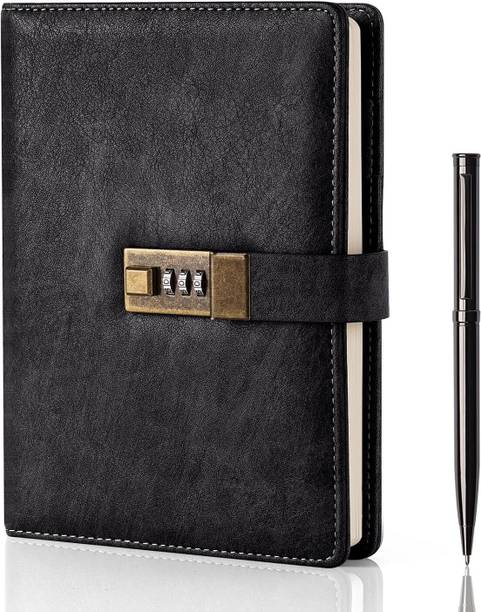 Lufarp Diary With Lock,A5 Pu Leather Journal With Combination Lock A5 Diary Single Rule 200 Pages