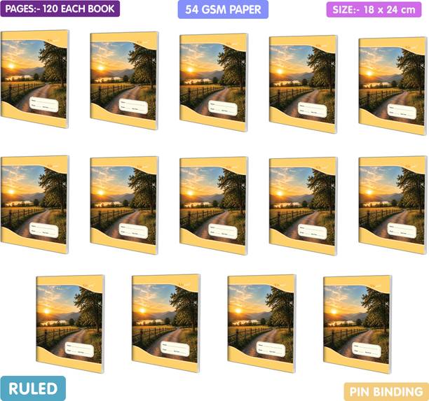 GO WOO Peaceful Sunset Valley Notebook | 14 × 120 Pages Each Notebook | Size 18 × 24 cm Regular Notebook Ruled 120 Pages