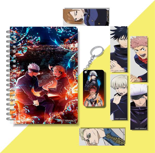 craft maniacs 2024 JUJUTSU KAISEN DIARY ,6 FREEBIE BOOKMARKS & ONE WOODEN KEYCHAIN A5 Notebook RULED 160 Pages