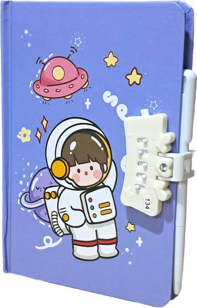 TECHNOCHITRA Space Astronaut Printed Secret Password Lock Diary with Pen A5 Notebook Rules 80 Pages