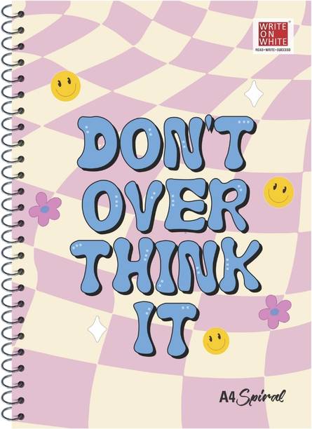 WRITE ON WHITE Spiral Longbook Pink Checkered A4 Notebook Ruled 200 Pages