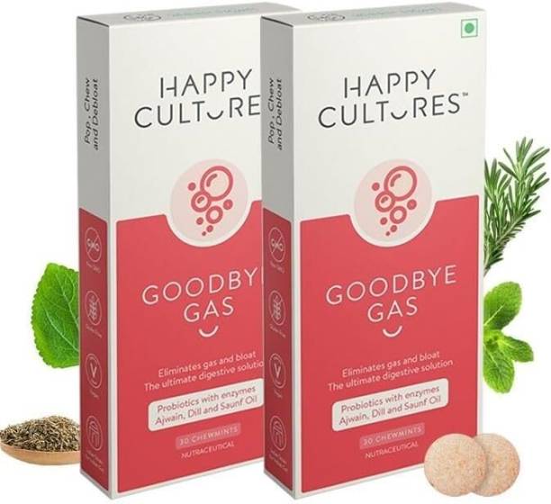 Velbiom Happy Cultures Goodbye Gas All Types of Gas Relief Unique Blend of Probiotics Tablet