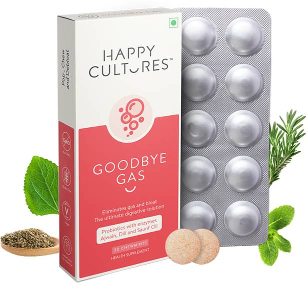 Velbiom Happy Cultures Goodbye Gas All Types of Bloating-Relief Pack of 1, 30 No Mint Capsules