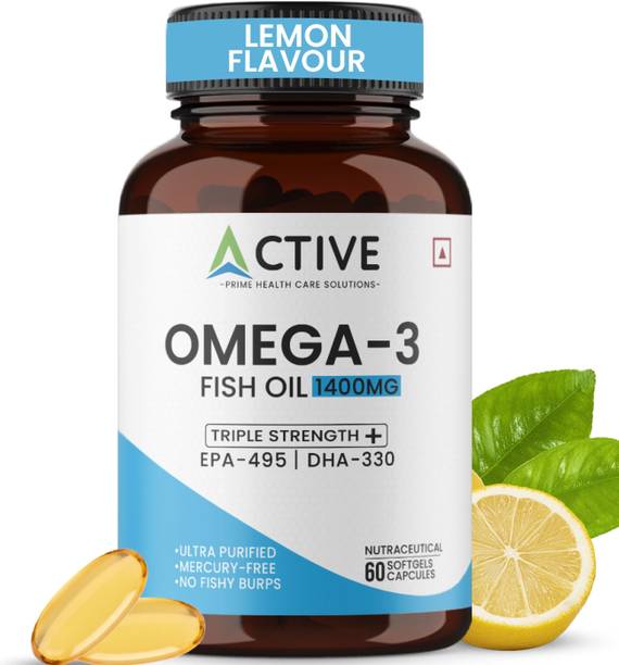 active prime Omega-3 Fish Oil Triple Strength 1400mg (EPA 495 + DHA 330) | Ultra Purified LEMON Capsules