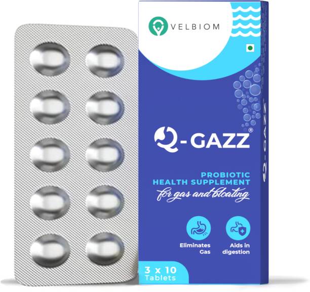 Velbiom Q-gazz Helps in Gas, Bloating & Indigestion|For men & women | 30 Plain Tablet