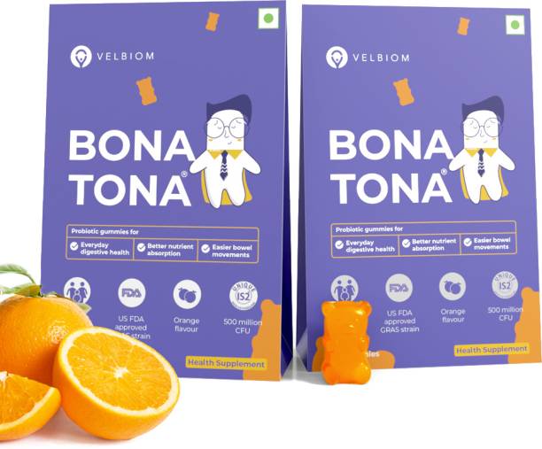 Velbiom Bonatona Probiotic Gummies For effective digestion& Lasting Immunity Kacha Mango, Orange Powder