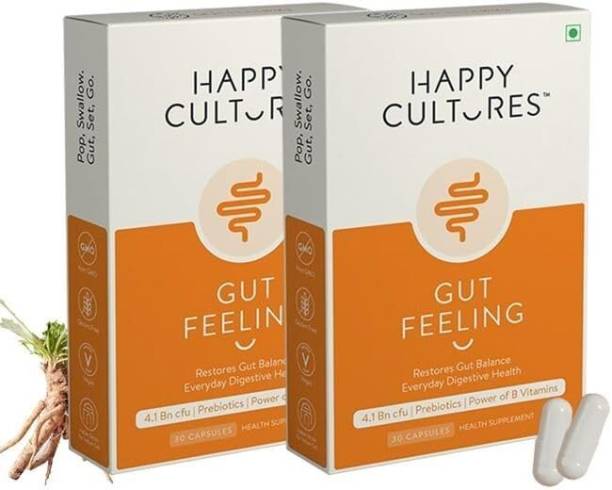 Velbiom Happy Cultures Gut Feeling for Daily Digestive Gut Health Supplement Unflavoured Capsules