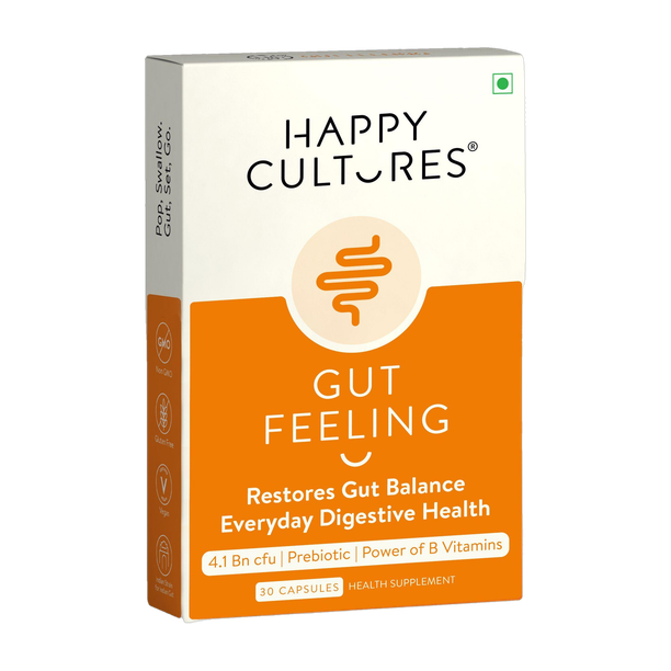 Velbiom Happy Cultures Gut FeelingDaily Probiotic&Prebiotic SupplementDigestive Health Unflavoured Capsules 30 No