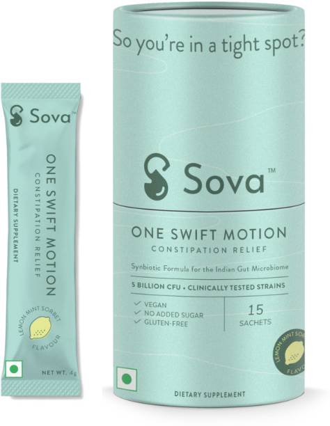 Sova One Swift Motion | Constipation Relief | Pre + Pro + Postbiotic | 5Bn CFU | Veg Lemon Mint Sorbet Powder