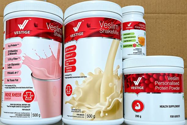 Vestige VESLIM SHAKE ROSEKHEER 500 GM AND SHAKEMIX 500 GM, PROTEIN 200 GM ,ELAICHI 50 GM ELAICHI Powder
