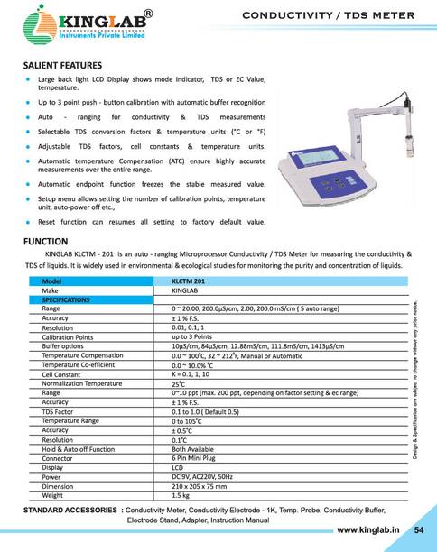 KINGLAB Conductivity / TDS - KLCTM 201 Digital Conductivity Meter