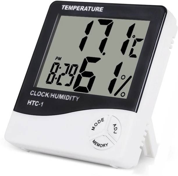 SWADESI BY MCP Room Thermometer Temperature Humidity Meter LCD Electronic Digital Thermometer Room Thermometer Hygrometer with Clock Time Humidity Monitor for Home,Bedroom Thermometer