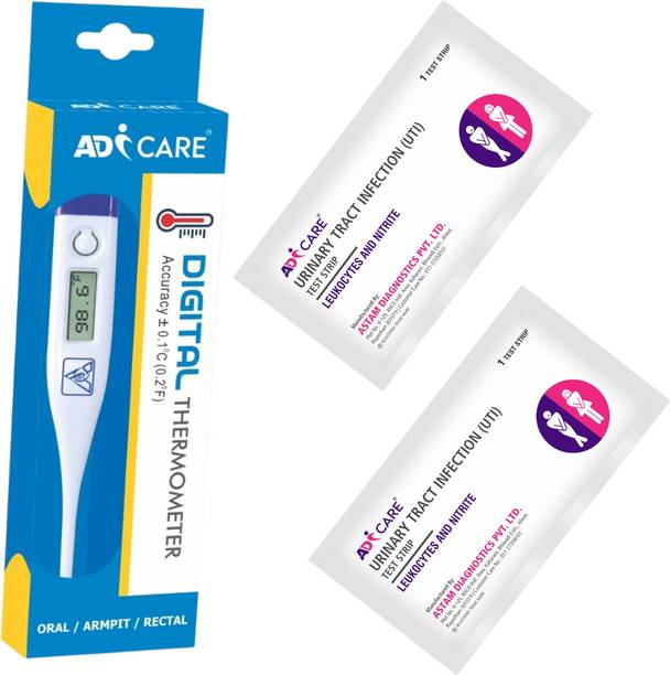 ADICARE Digital Thermometer with UTI Test Kit Combo | 2 Test Strips | Fever Alert & Memory Function | Mercury Free Digital Thermometer