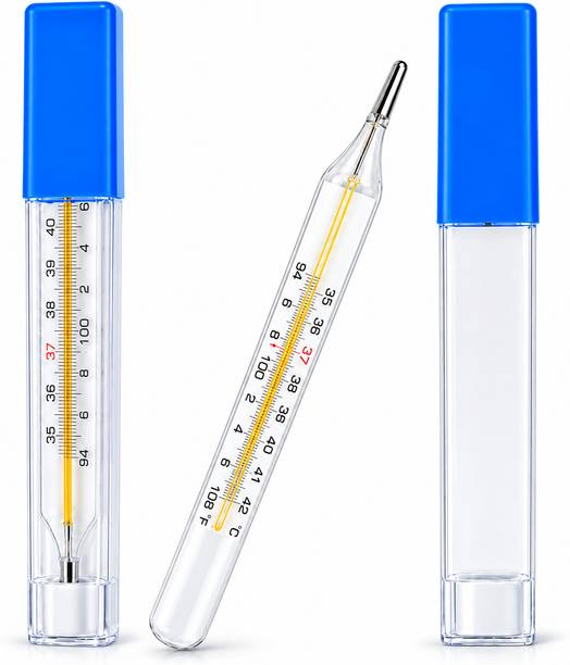 Bos Medicare Surgical Liquid Filled Body Temperature Thermometer, Celsius & Fahrenheit Scale Clinical Thermometer Pack of 2, Glass Medical Thermometer with Protective Case Thermometer