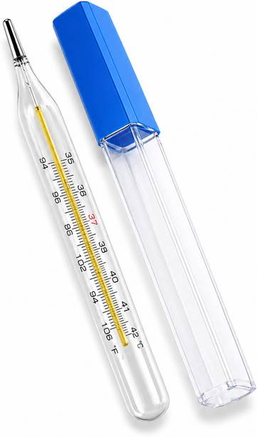 Bos Medicare Surgical Thermo with Dual Scale °C/°F, Accurate Body Temperature Meter with Storage Case Clinical Glass Thermometer for Fever Measurement, Mercury-Free Oral & Underarm Thermometer