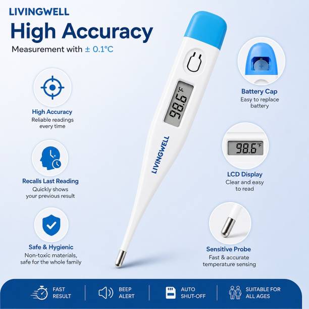 LIVING WELL Digital Clinical Thermometer with LCD Display | Fast & Accurate Digital Clinical Thermometer Thermometer