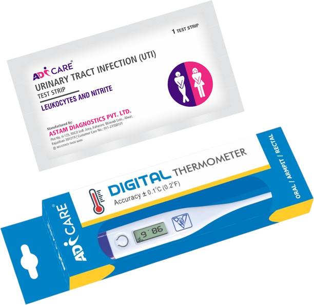 ADICARE Digital Thermometer with UTI Test Kit | MercuryFree Digital Thermometer for Kids & Adults With Fever Alert & Memory Function | Urinary Tract Infection Test Strip Thermometer