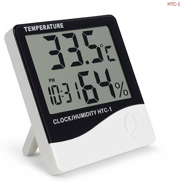 Accutrust Digital Thermometer Hygrometer with Humidity Meter, Temperature Monitor & Clock for Indoor Room, Home, Office Thermometer
