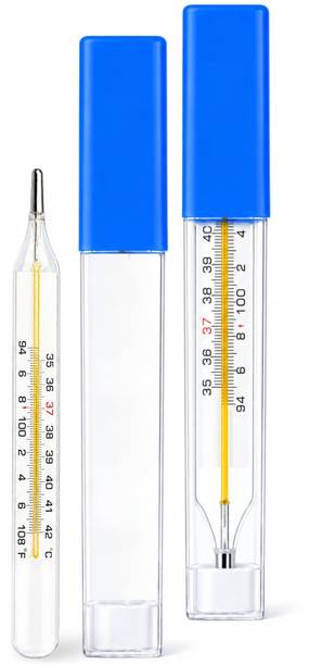 Bos Medicare Surgical Mercury Thermometer 2pc for Body Temperature, Glass Fever Thermometer with Case Temperature Meter for Adults & Kids, Easy Read Scale for Home & Medical Use Thermometer