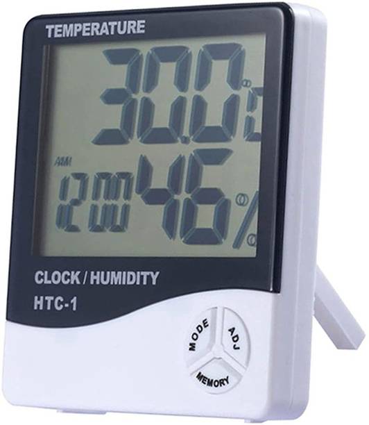 SWADESI BY MCP Room ThermometerTemperature Humidity Meter,LCD Electronic Digital Outdoor/Indoor Room Thermometer Hygrometer with Clock Time Humidity Monitor for Home,Bedroom Thermometer