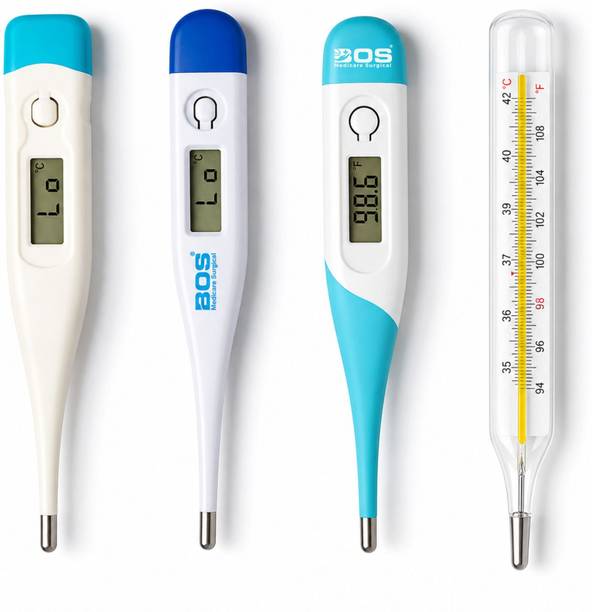 Bos Medicare Surgical Display & Fever Alarm + Mercury Clinical Thermometer | Oral, Underarm & Home Use Digital & Mercury Thermometer Combo | Flexible Tip Digital Thermometer with LCD Thermometer