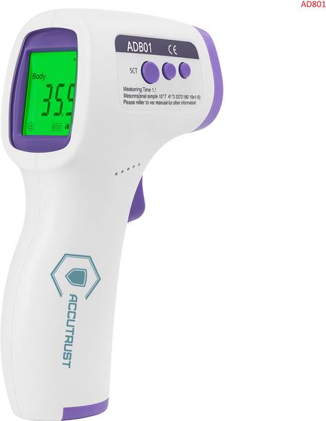 Accutrust Contactless Infrared Thermometer | Fast 1-Sec Measurement Color Display | Fever Alarm | Family Use Thermometer