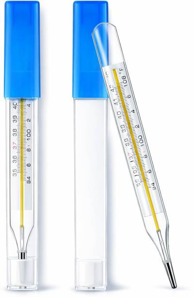Bos Medicare Surgical Mercury Thermometer 2pc for Body Temperature, Glass Fever Thermometer with Case Temperature Meter for Adults & Kids, Easy Read Scale for Home & Medical Use Thermometer
