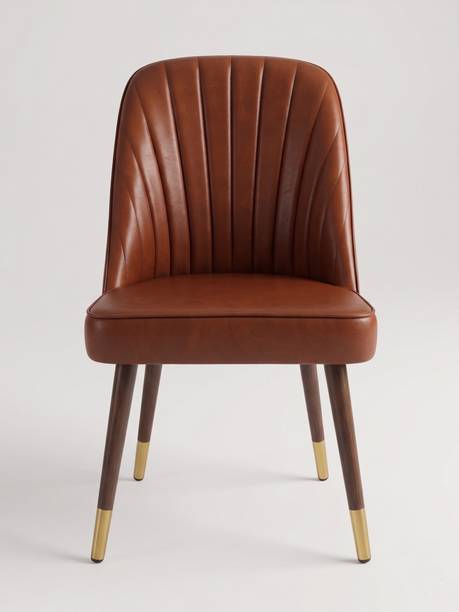 BHAGYA Modern Leatherette Dining Chair with Fluted Back, Metal Legs, Brown Luxury Seats Leatherette Dining Chair