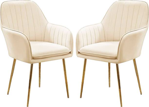 Roxigo Velvet Dining Chairs, Cushion Seat Chair for Living Room Restaurant Off White Fabric Dining Chair