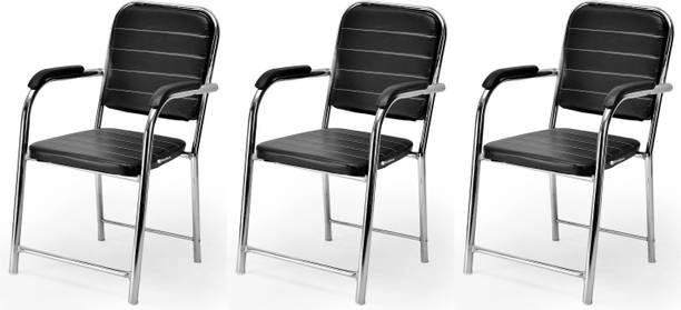 APPLE FURNITURE Black With Arms | Heavy Duty Frame| Study Office Chair | Leatherette Office Visitor Chair